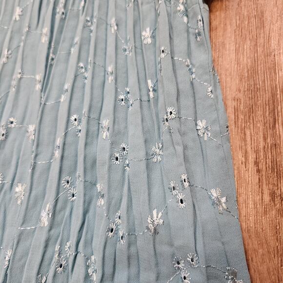 Y2K Floral Babydoll Blouse Women XL Blue Embroidered Short Sleeve Fairycore Boho - Picture 5 of 9